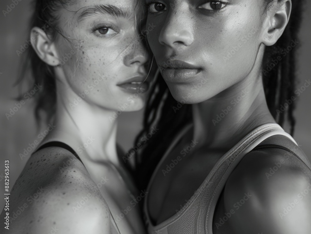 Two females standing side by side, possibly friends or colleagues Two females standing side by side, possibly friends or colleagues