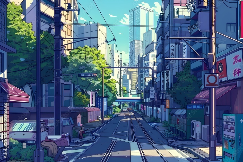 Naklejka premium Anime Urban Cityscape Serenity