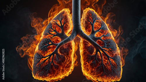 a pair of lungs engulfed in flames, highlighting the risks of smoking.