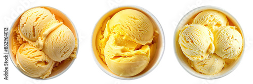 Set of decor mango ice cream scoops top view isolated on a transparent background