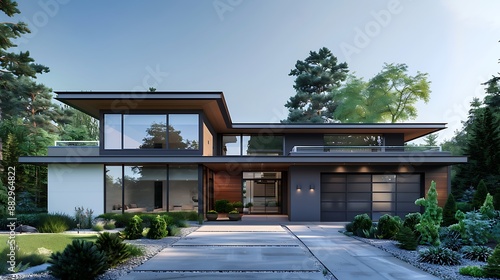 Wallpaper Mural Futuristic AI Smart Home with Automated Garage Door, Contemporary Exterior Design Torontodigital.ca