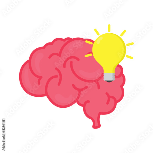 brain and light bulb next to it, illustration of the concept of brain intelligence, creative and brilliant ideas, flat style vector illustration.