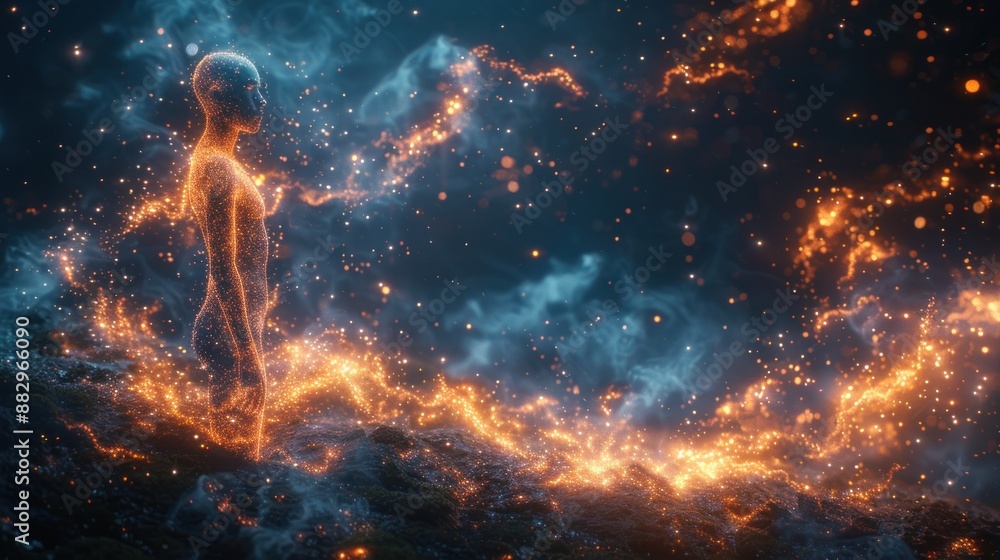 Human Figure Made of Light and Fire Human Figure Made of Light and Fire