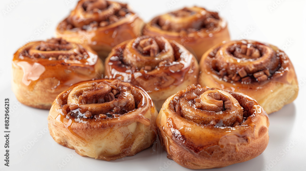 Delicious Maple Cinnamon Rolls with Autumn Spice, Freshly Baked Pastries for Seasonal Advertisement, on White Background Delicious Maple Cinnamon Rolls with Autumn Spice, Freshly Baked Pastries for Seasonal Advertisement, on White Background