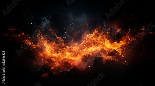 Fire splash on black background. Generative ai 