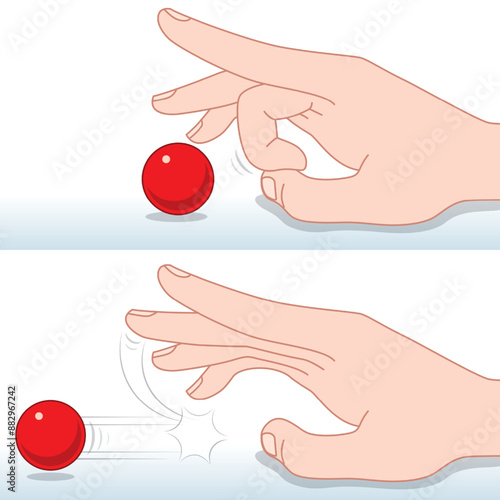 Before and After Action of a Red Ball being Flicked by a Finger