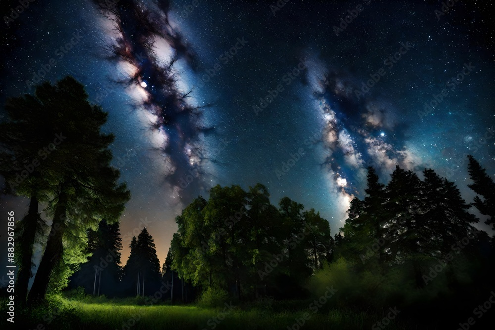 Beautiful night sky, the Milky Way and the trees Beautiful night sky, the Milky Way and the trees