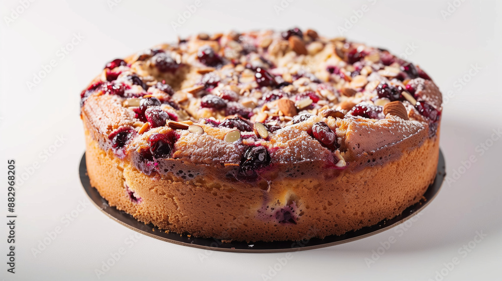 Delicious Cranberry Almond Cake with Autumnal Vibes for Advertisement, on White Background Delicious Cranberry Almond Cake with Autumnal Vibes for Advertisement, on White Background