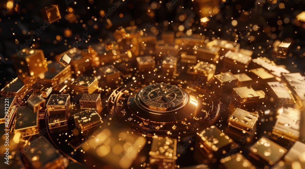 Golden Clock with Rotating Cubes Golden Clock with Rotating Cubes