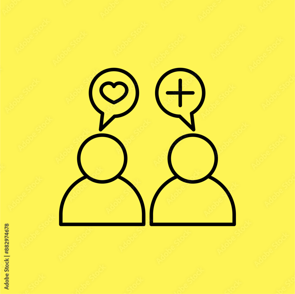person talking and hearing icon with speech bubble, line vector isolated on yellow background. trendy and modern design person talking and hearing icon with speech bubble, line vector isolated on yellow background. trendy and modern design