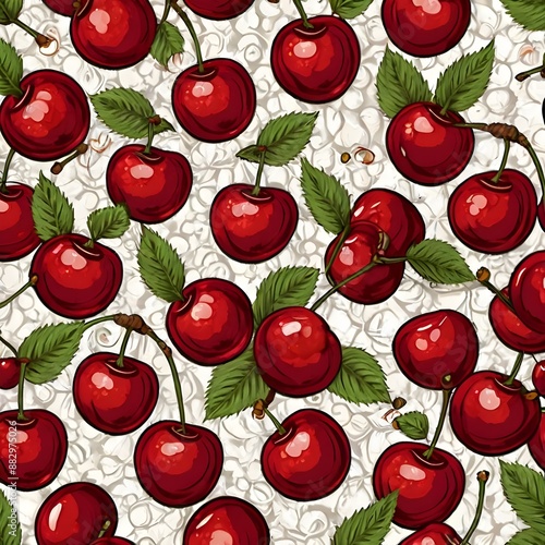 Cherry pattern for fabric, paper, wallpaper with sweet cherry illustration, fruit design for print Gerenative AI