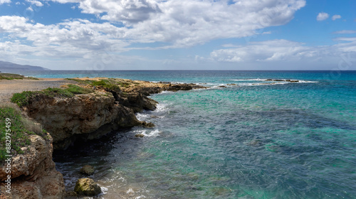 Turquoise water off the coast of Crete Island. Greece,