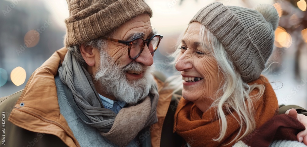 Elderly couple sharing touching love stories.