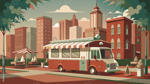 bus on the street cars on the street car in the city bus in the city food truck in city festival food
