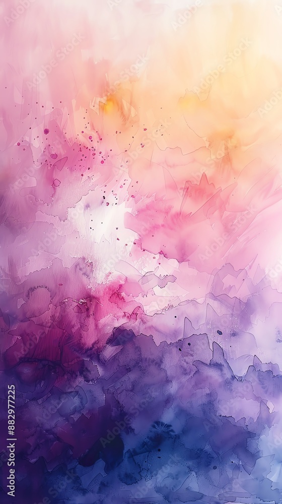 Fototapeta premium Abstract watercolor background with vibrant pink, purple, and yellow hues, perfect for design projects.