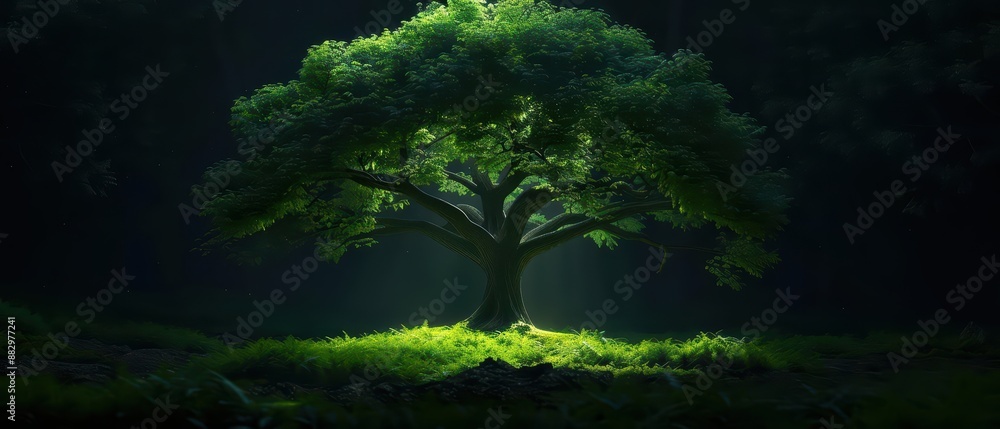 A supernatural scene emerged in the grove as the neem trees leaves radiated a healing, green light A supernatural scene emerged in the grove as the neem trees leaves radiated a healing, green light