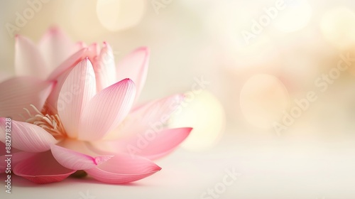 Beautiful pink lotus flower with soft focus, serene background. Perfect for themes of tranquility, purity, and nature. Ideal for stock photos.