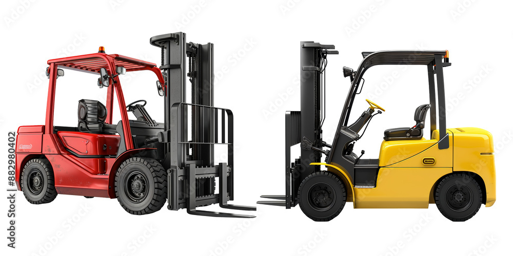 Fototapeta premium Forklift Isolated Set Isolated on Transparent or White Background, PNG