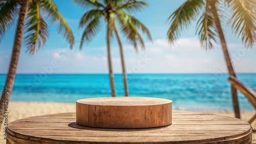 Summer beach with palm trees, product mockup © IQ-Photography