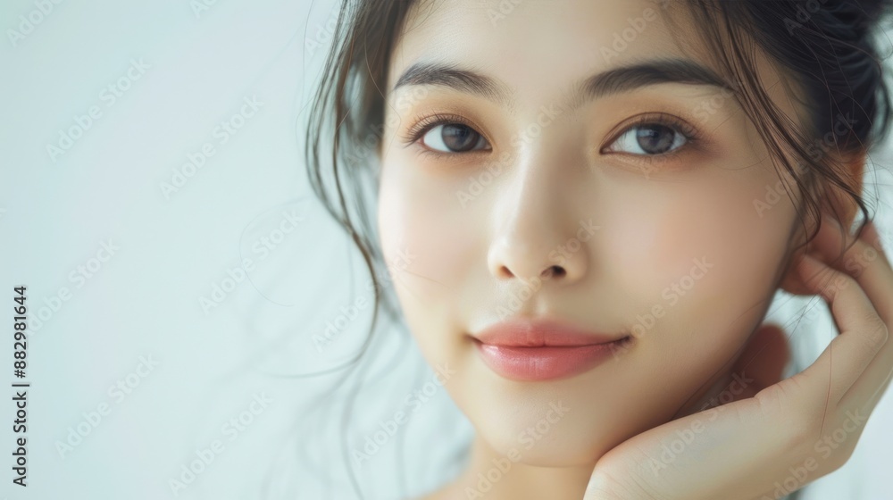 A young Asian woman with a beautiful, clean face. A young Asian woman with a beautiful, clean face.