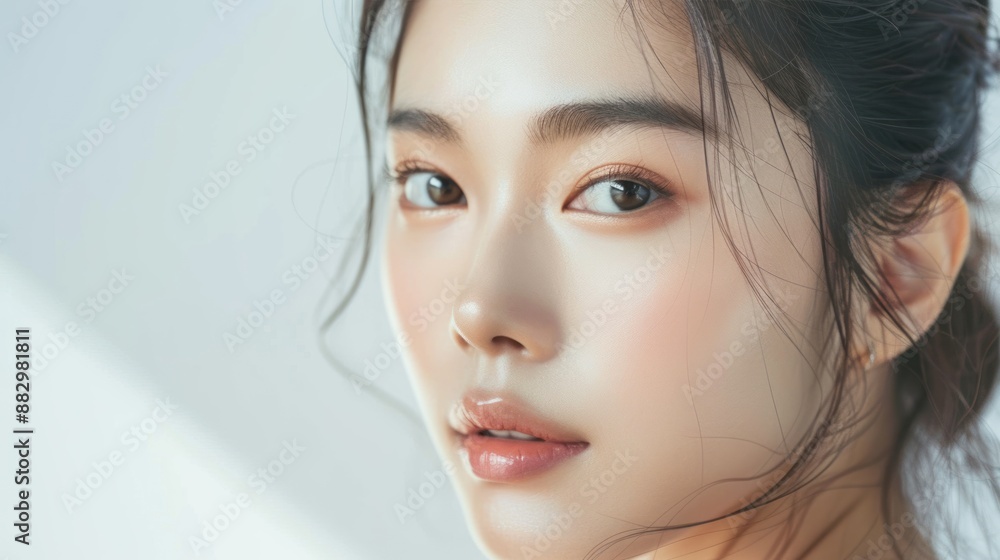 Naklejka premium A young Asian woman with a beautiful, clean face.