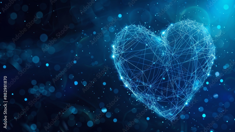 Vibrant blue and white digital heart on dark background with glowing effect, realistic photo Vibrant blue and white digital heart on dark background with glowing effect, realistic photo