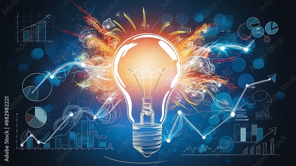 A conceptual illustration of a light bulb representing a clever thought and inventive breakthrough, signifying brilliant marketing strategy preparation and imaginative thinking in company A conceptual illustration of a light bulb representing a clever thought and inventive breakthrough, signifying brilliant marketing strategy preparation and imaginative thinking in company
