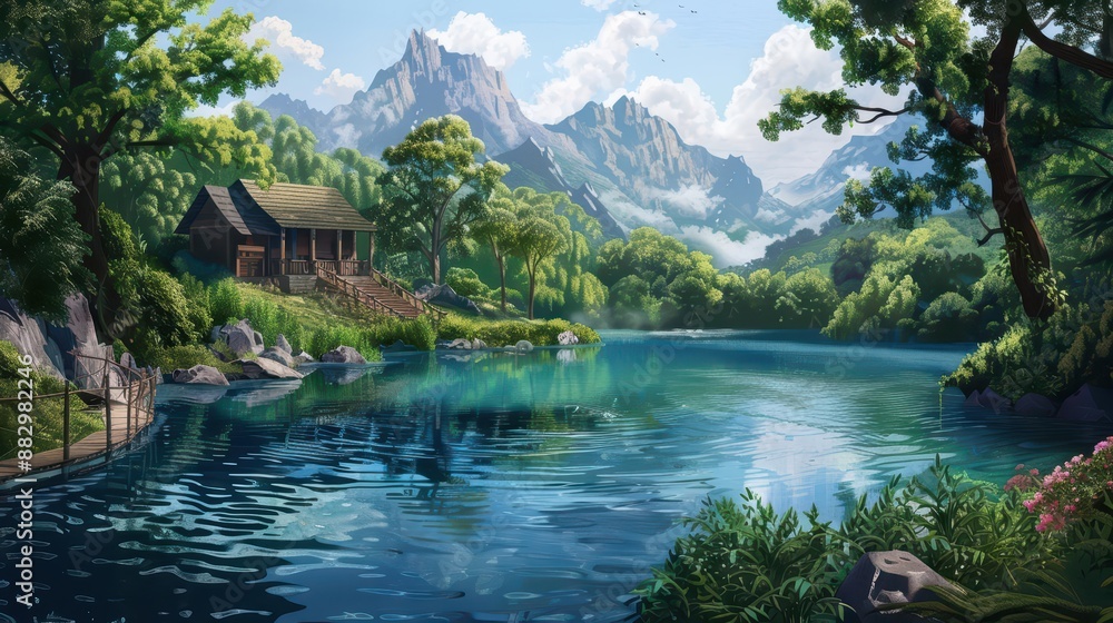Leisure activities at the lakeside created a supernatural scene, with laughter and relaxation glowing softly under the sun Leisure activities at the lakeside created a supernatural scene, with laughter and relaxation glowing softly under the sun