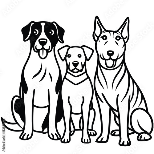 dog, doodle, friends, friendship, graphic, outline, pet, puppy, simplicity, trendy, trust, drawing, hand-drawn, linear, loyal, loyalty, sitting, vignetting, illustration, isolated, minimalistic.