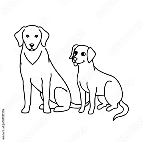 dog, doodle, friends, friendship, graphic, outline, pet, puppy, simplicity, trendy, trust, drawing, hand-drawn, linear, loyal, loyalty, sitting, vignetting, illustration, isolated, minimalistic.