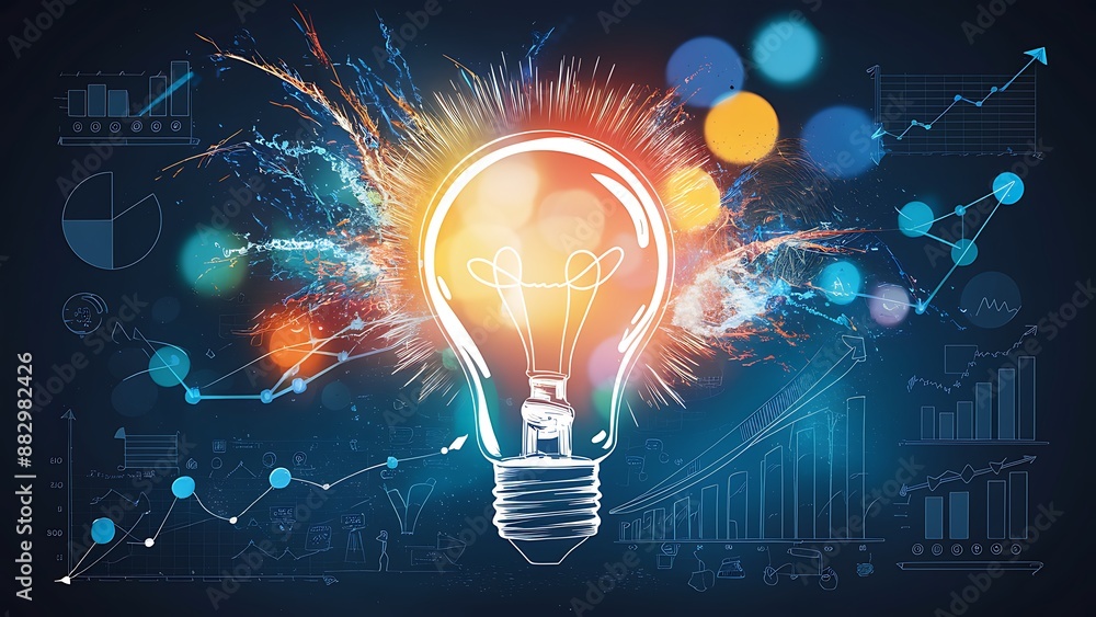 A conceptual illustration of a light bulb representing a clever thought and inventive breakthrough, signifying brilliant marketing strategy preparation and imaginative thinking in company A conceptual illustration of a light bulb representing a clever thought and inventive breakthrough, signifying brilliant marketing strategy preparation and imaginative thinking in company