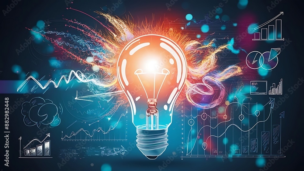 A conceptual illustration of a light bulb representing a clever thought and inventive breakthrough, signifying brilliant marketing strategy preparation and imaginative thinking in company A conceptual illustration of a light bulb representing a clever thought and inventive breakthrough, signifying brilliant marketing strategy preparation and imaginative thinking in company
