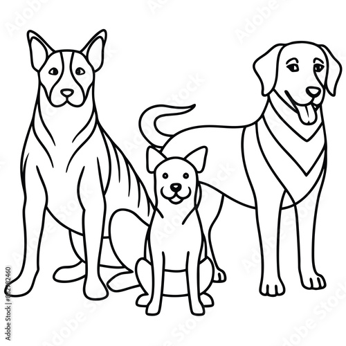 dog, doodle, friends, friendship, graphic, outline, pet, puppy, simplicity, trendy, trust, drawing, hand-drawn, linear, loyal, loyalty, sitting, vignetting, illustration, isolated, minimalistic.