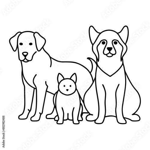 dog, doodle, friends, friendship, graphic, outline, pet, puppy, simplicity, trendy, trust, drawing, hand-drawn, linear, loyal, loyalty, sitting, vignetting, illustration, isolated, minimalistic.
