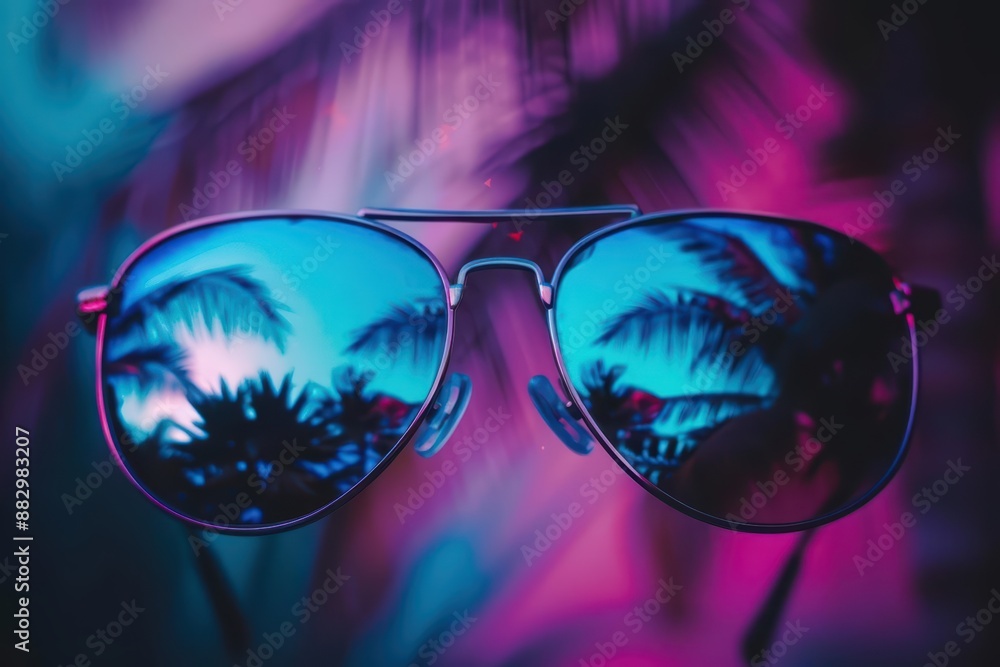 Sunglasses reflected a supernatural scene, where the world appeared in vibrant, magical colors Sunglasses reflected a supernatural scene, where the world appeared in vibrant, magical colors