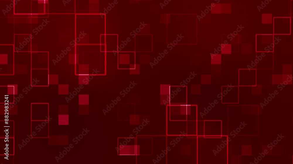 Digital cyber seamless loop animation of square shapes, red neon abstract background