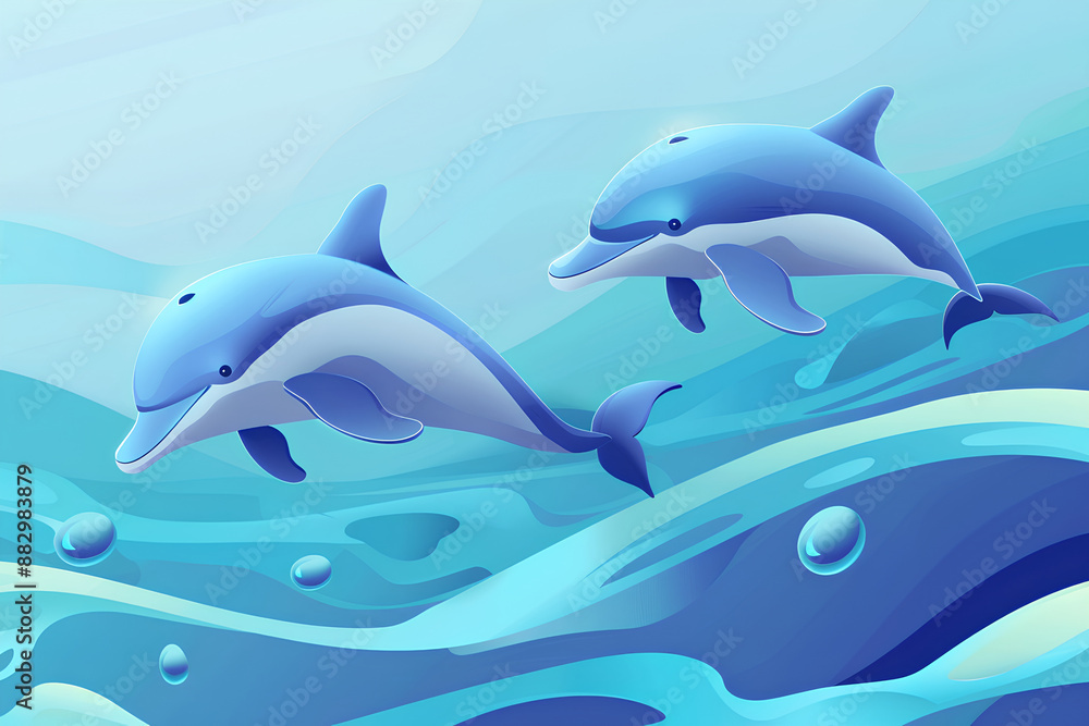 Fototapeta premium 楽しそうに泳ぐ二頭のイルカ-1