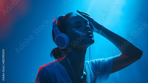 Silent Disco Enjoyment Blue Background photo