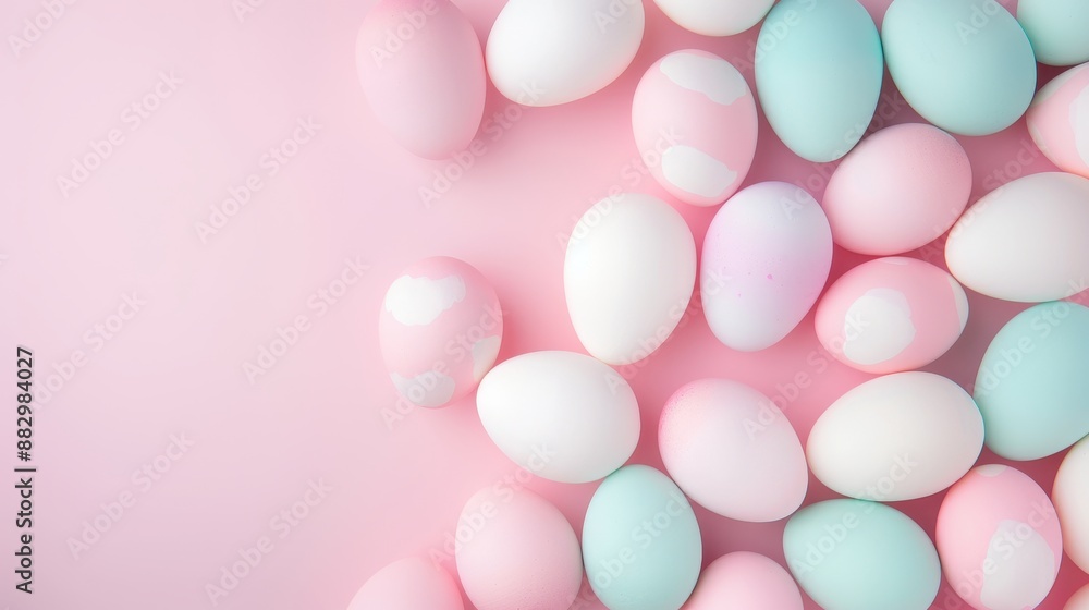 A bunch of eggs in different colors, including pink, white, and blue A bunch of eggs in different colors, including pink, white, and blue
