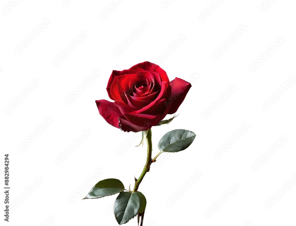 Realistic red rose with green leaves for valentines day isolated on white background Realistic red rose with green leaves for valentines day isolated on white background