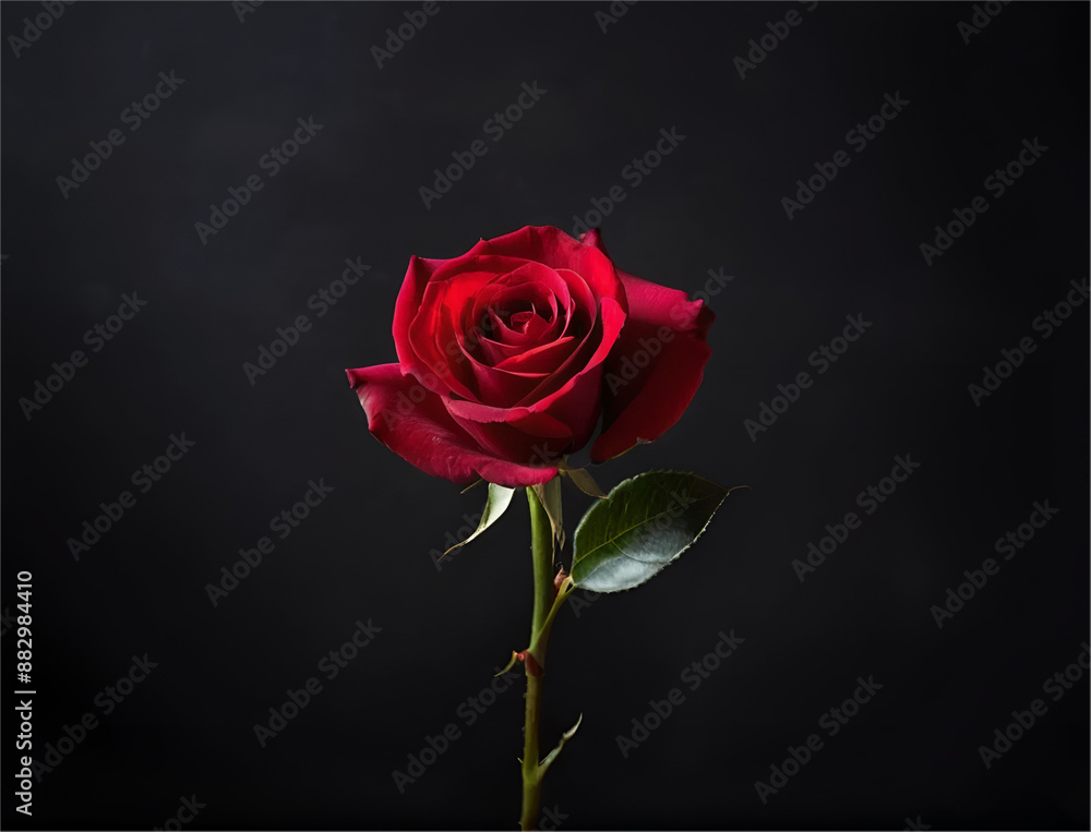Realistic red rose with green leaves isolated on
black background Realistic red rose with green leaves isolated on
black background