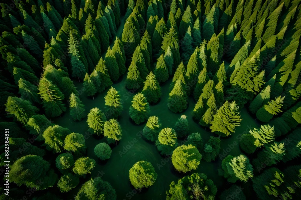 Drone view of amazing green forest with trees and bushes growing in countryside. Drone view of amazing green forest with trees and bushes growing in countryside.
