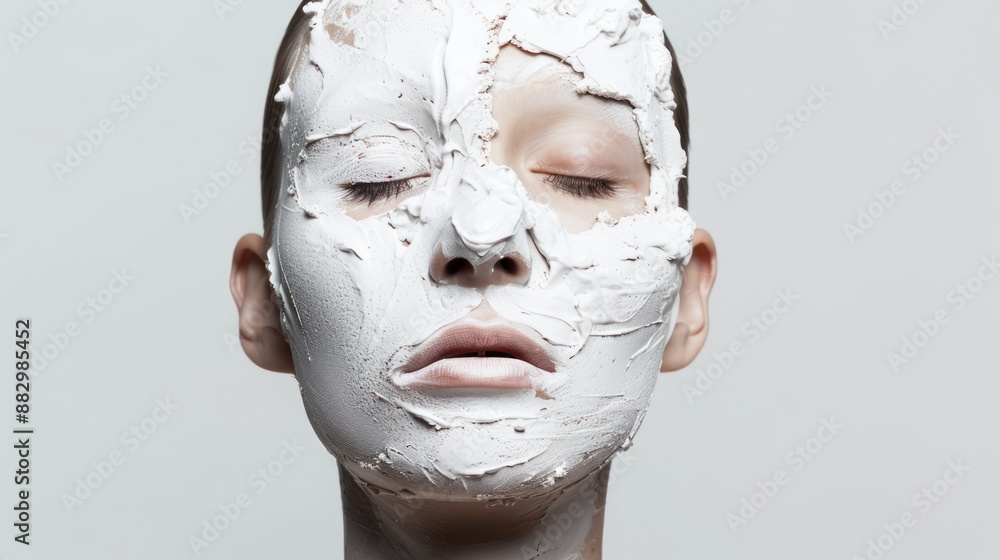 Serene Woman with White Clay Mask Isolated on White Background - Beauty and Skincare Concept, Generative Ai Serene Woman with White Clay Mask Isolated on White Background - Beauty and Skincare Concept, Generative Ai