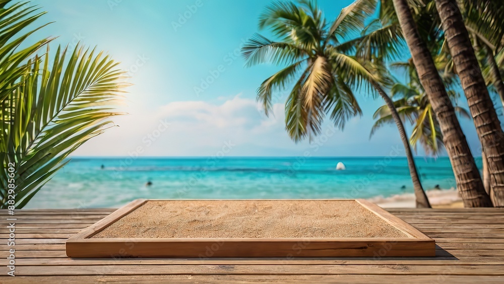 Summer beach with palm trees, product mockup Summer beach with palm trees, product mockup