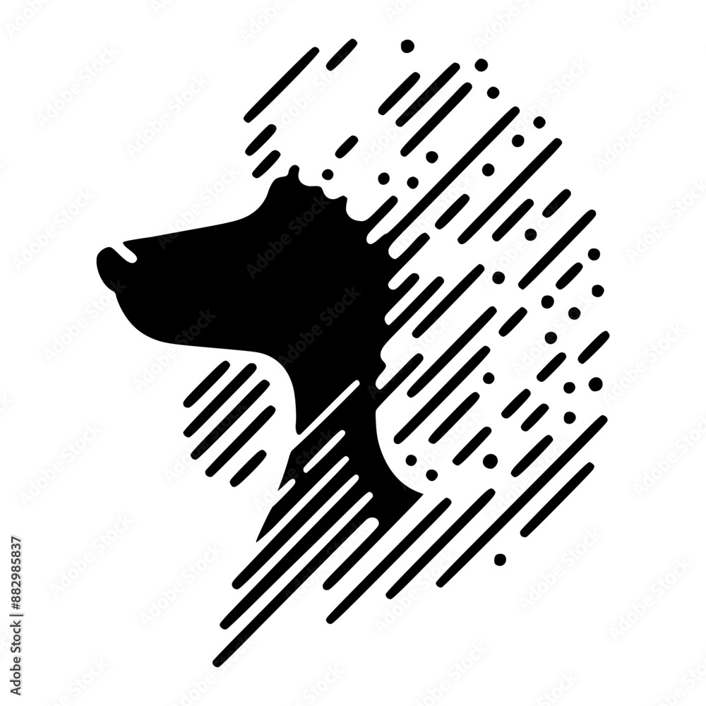 A black and white Poodle silhouette created using minimalistic dashed lines. Minimalist art style. A black and white Poodle silhouette created using minimalistic dashed lines. Minimalist art style.