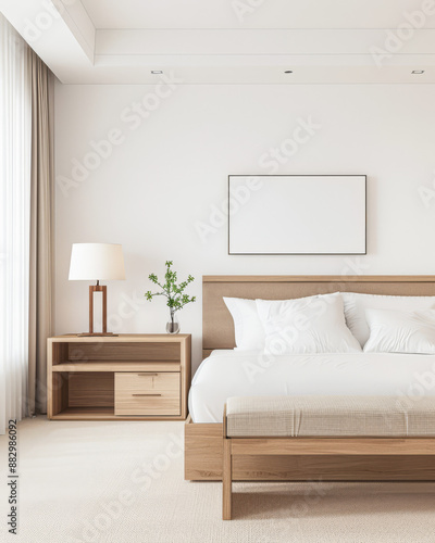 Luxury hotel room in neutral and beige colors with copy space. Hotel Real Estate investment conceptual image. © JuanM