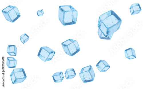 a collection of blue square-shaped ice without background