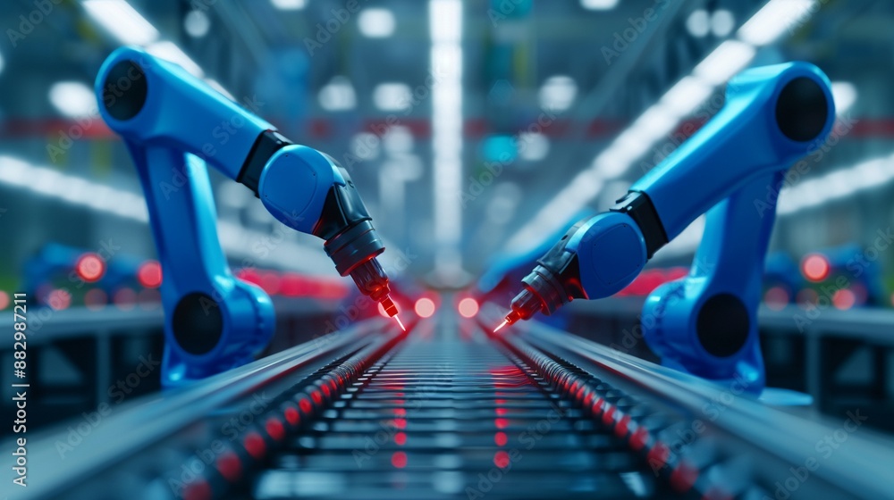Automated plant with robotic arms fabricating automotive parts, realistic, high resolution, sleek design, industrial setting, efficient workflow, metallic tones, soft lighting Automated plant with robotic arms fabricating automotive parts, realistic, high resolution, sleek design, industrial setting, efficient workflow, metallic tones, soft lighting