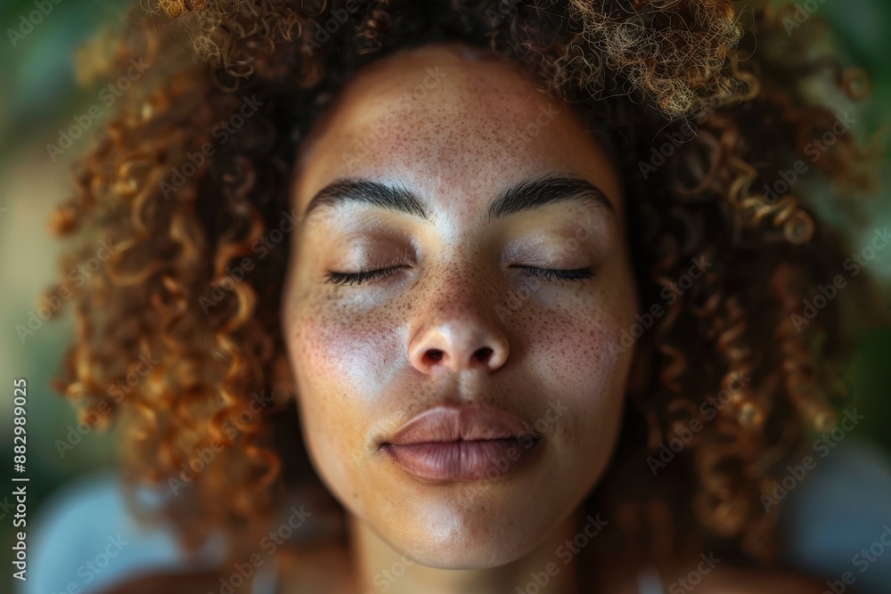 Woman with Curly Hair and Closed Eyes Woman with Curly Hair and Closed Eyes