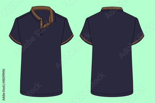 mens short sleeve navy colour pique polo shirt fashion illustration flat sketch vector. 